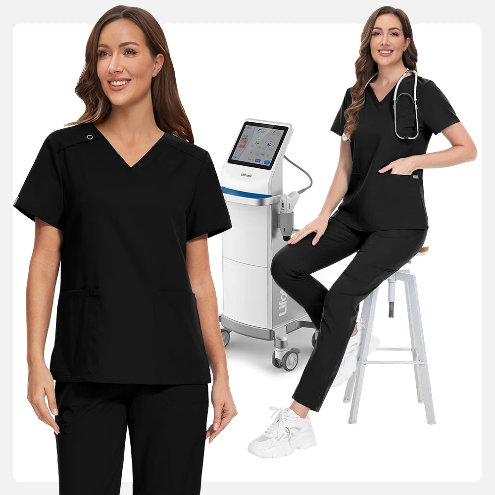 Niaahinn Spa Uniform Women Scrubs Suit Short Sleeved V-neck Surgical Nursing Set Multicolor Pet Grooming Doctor Medical Workwear