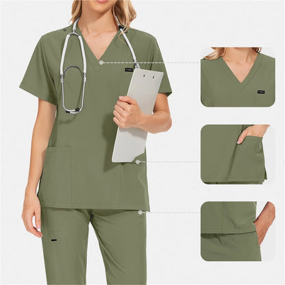 Cleaning Uniform for Women Nursing Scrub Top Pants Medical Suit Pediatric Nanny Work Wear Operating Room Surgical Gown Wholesale