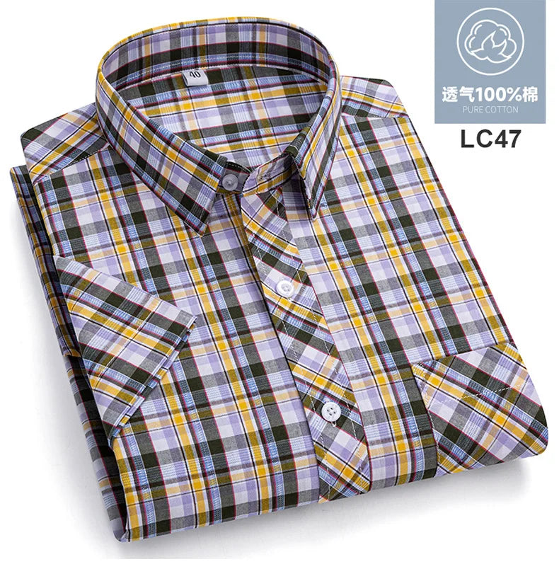 Plus Size 8XL 7XL New Men's Shirts Short Sleeve Cotton Plaid Shirt Summer Fashion Thin Soft Classic Basic Casual Male Clothing