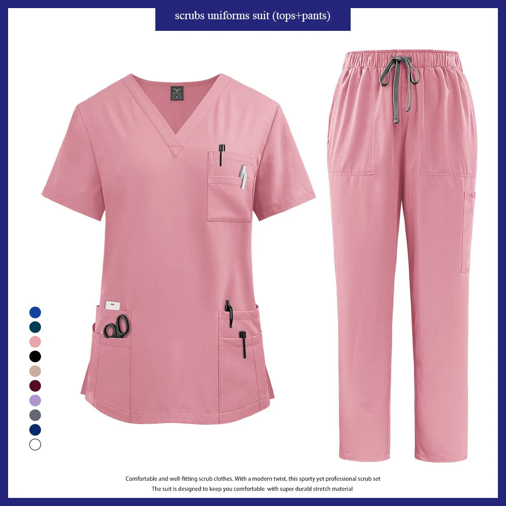 Multicolor Scrub Uniform Women Short Sleeve Tops+Pant Set Nursing Uniform Pet Hospital Doctor Scrub Set Medical Surgery Workwear