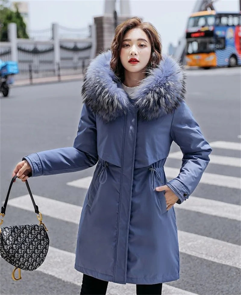 Winter Jacket New Women Parka Clothes Long Coat Wool Liner Hooded Jacket Fur Collar Thick Warm Snow Wear Padded Parka