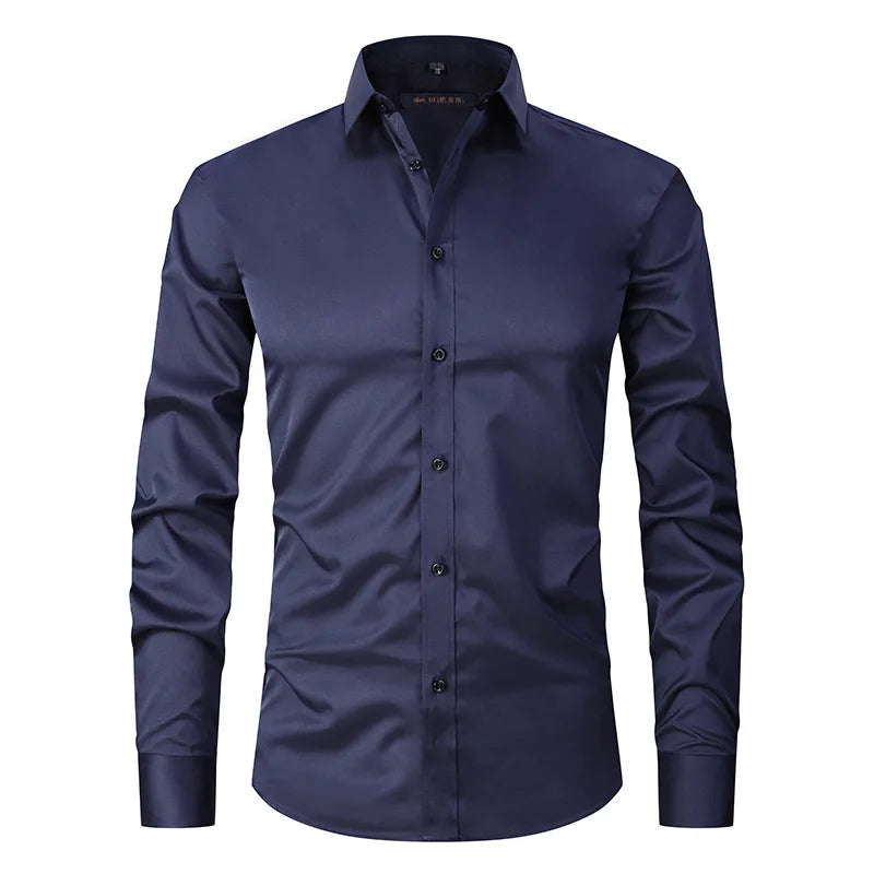 6XL 7XL 8XL Spring and Autumn Shirt Men's Long Sleeve Large Luxury Business Casual Slim Solid Color Wrinkle Free Press