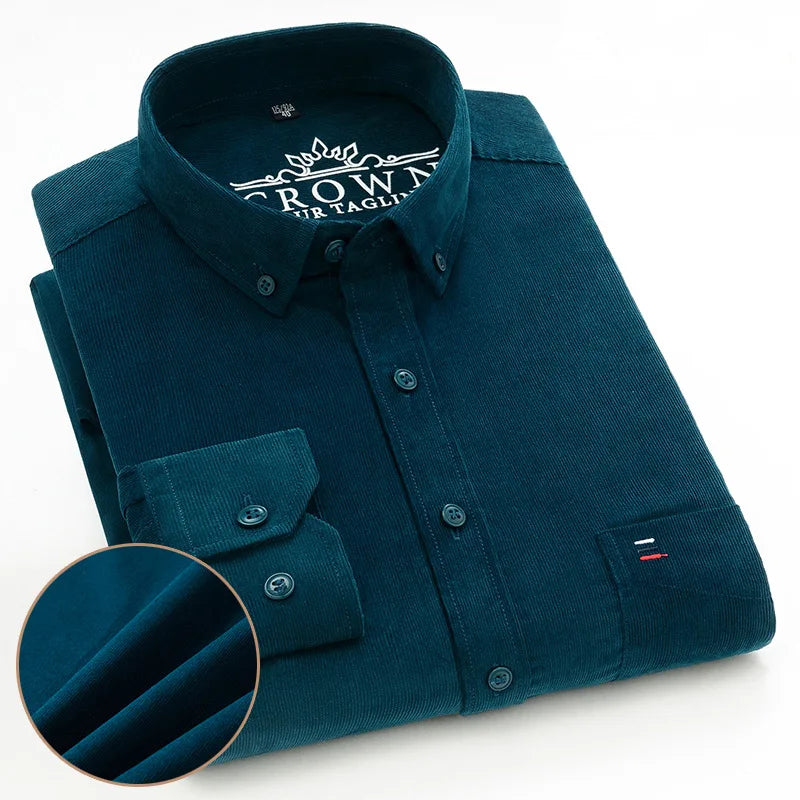 Size S-7XL Men's Corduroy Shirt Long Sleeve Cotton Casual Regular Fit Soft Comfortable Formal Dress Shirts Blouse Men Clothes