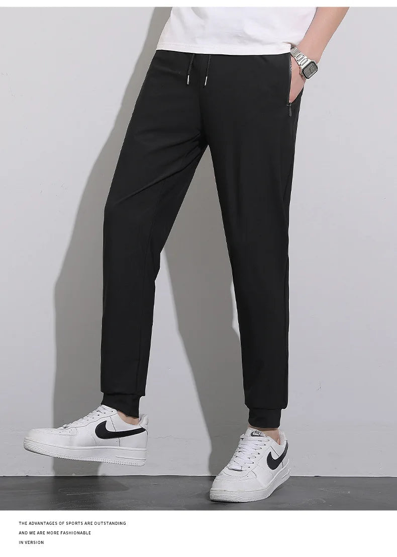 Plus Size 8xl Men Sports Pants Quick-Drying Men'S Trousers Joggers Sportswear Solid Ice Silk Sweatpants Male Elastic