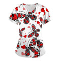 Clinical Uniform Woman V-Neck with Pocket Nurse Uniforms Comfortable Valentine's Day 3D Pattern Printed Women's Medical Uniform