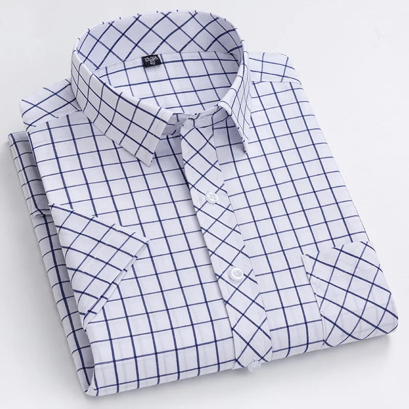 Plus Size 8XL 7XL New Men's Shirts Short Sleeve Cotton Plaid Shirt Summer Fashion Thin Soft Classic Basic Casual Male Clothing