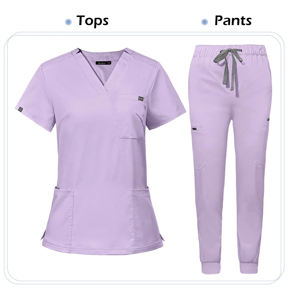 Niaahinn Scrub Nursing Accessories Medical Surgical Gowns Doctor Nurse Special Scrubs Minimalist Solid Color Work Wear Women Men