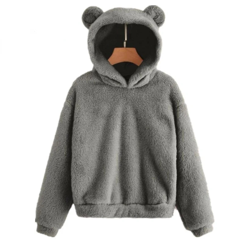 Autumn Winter Women's Hoodies Winter Women Long Sleeve Rabbit Ear Hood Sweatshirt Cute Plush Warm Casual Hoodie Tops