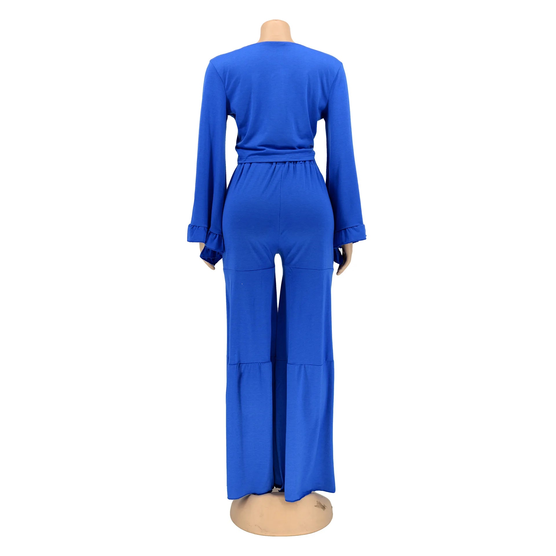 Casual Spring And Autumn For Women's Solid Color Long Sleeved Chest Wrap Top and Wide Leg Trousers Female Office 2 Piece Set