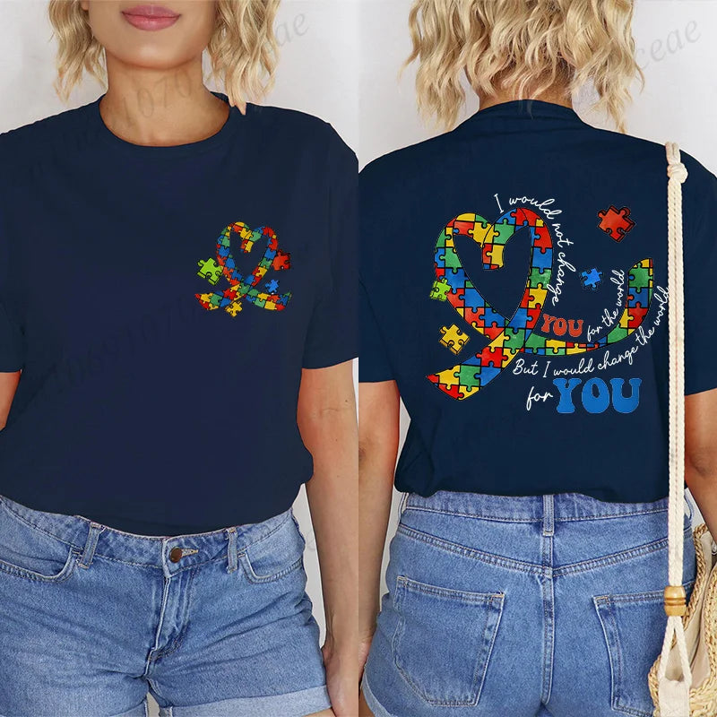 Autism Awareness Month Women T-Shirt Neurodiversity ADHD Tees Shirt Autism Teacher Mom Gift Short Sleeve Tops Female Clothing