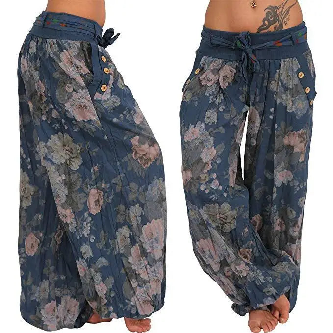 Autumn and winter women's clothing long Haren pants new digital print long wide leg pants Haren casual pants casual plus size