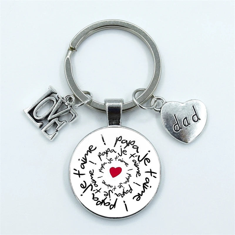 I Love Dad Keychain My Dad Is A Super Hero Pendant Glass Dome Cabochon Key Ring Father's Day Best Gift