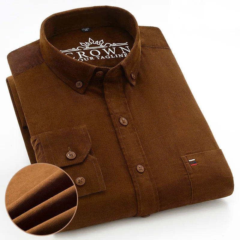 Size S-7XL Men's Corduroy Shirt Long Sleeve Cotton Casual Regular Fit Soft Comfortable Formal Dress Shirts Blouse Men Clothes