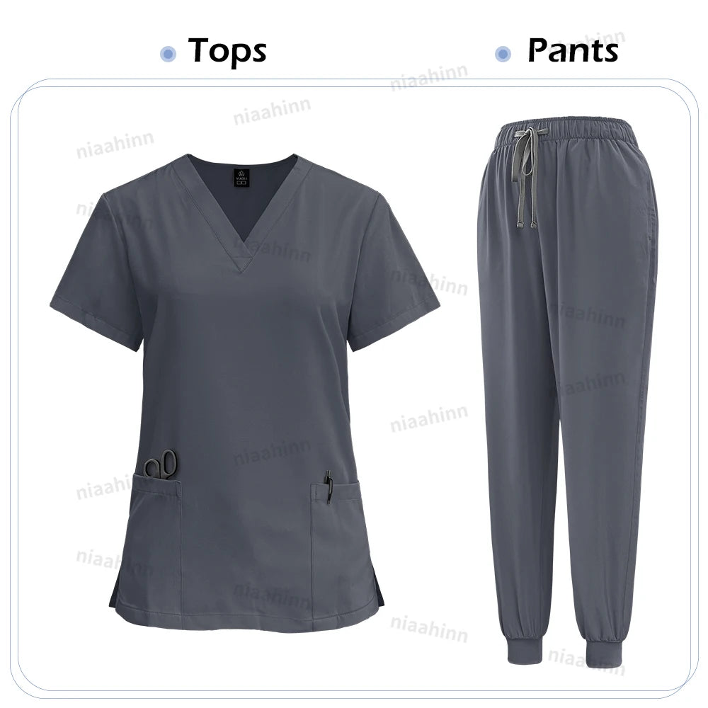 Medical Scrub Nursing Surgical Gown High Quality Elastic Scrub Healthcare Pharmacy Solid Color Uniform Wholesale Workwear Unisex