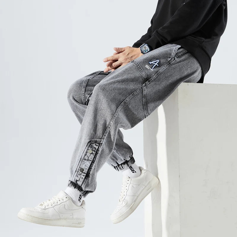 Spring Autumn Plus Size Baggy Jeans Men Hip Hop Streetwear Harem Pants Fashion Embroidery Stretch Cotton Casual Jogger Jeans 8XL