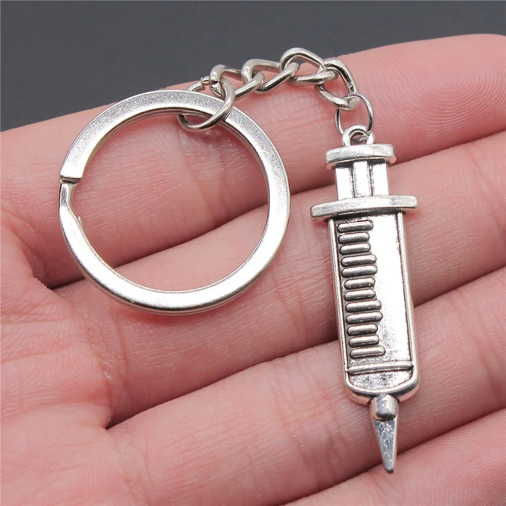 Nurse Doctor Needle Syringe Stethoscope EMT Caduceus Medical Symbol Brain Lungs Keychain Jewelry Medicine Graduate Gift