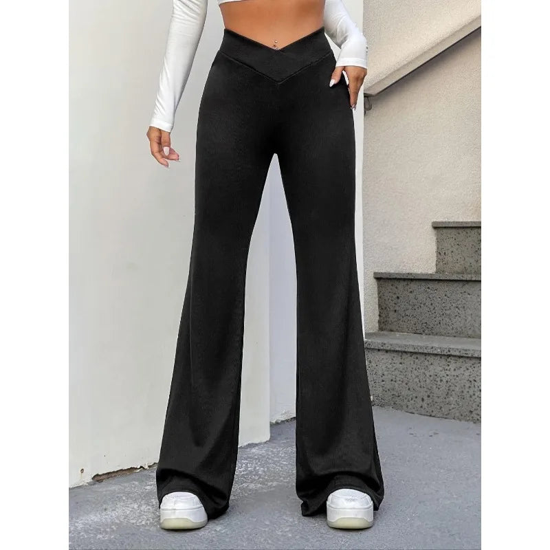 Plus Size 1XL-5XL Women's Sexy V-Waist Yoga Pants  Gym Running Fitness Sports Pant Female High Waist Hip Lifting Flare Trousers