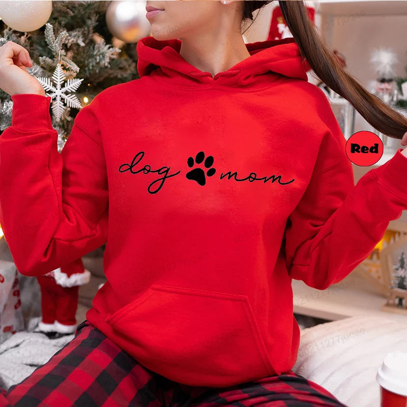 Autumn Winter Hooded Hoodies Women Casual Streetwear Dog and Mom Printed Sweatshirts Long Sleeve