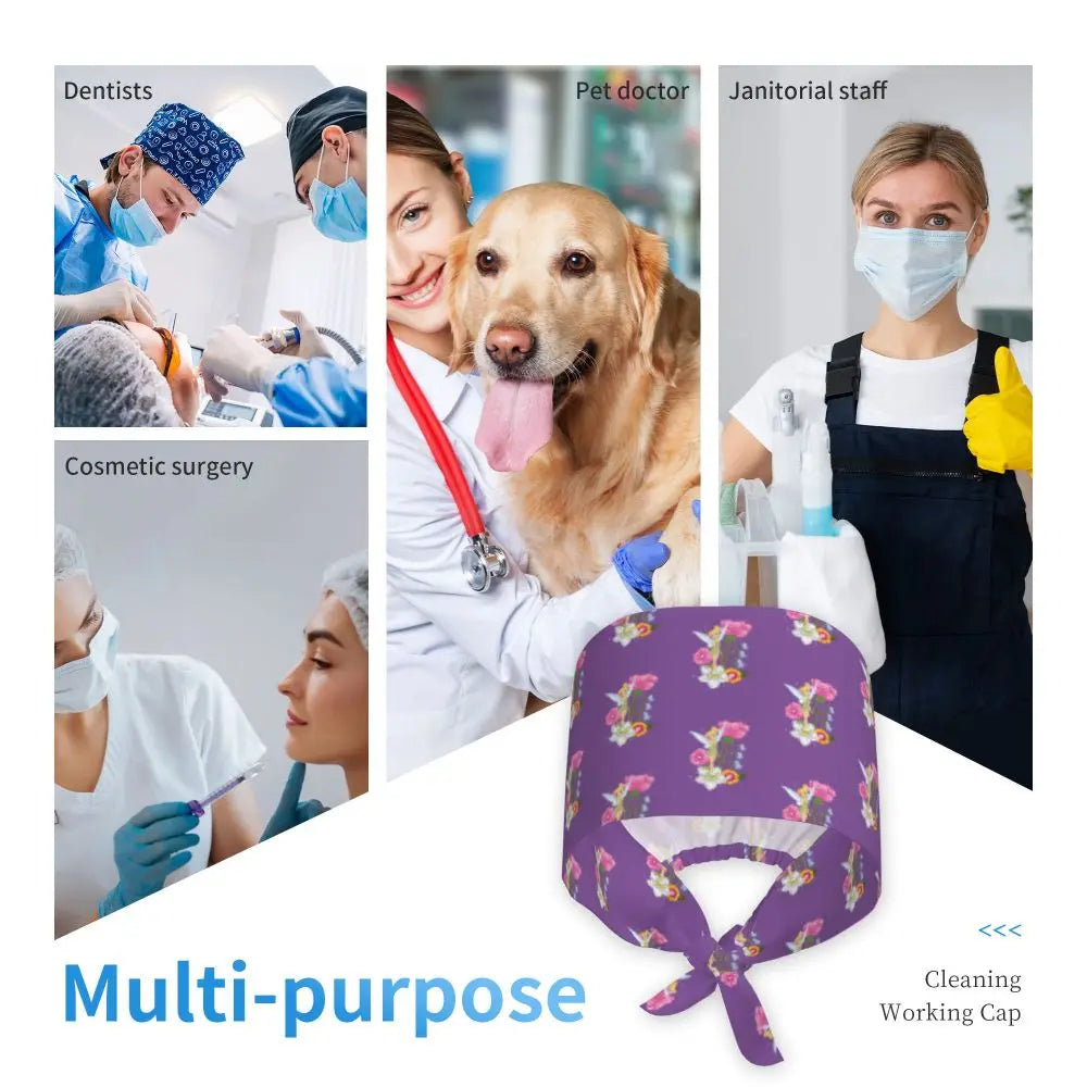 Custom Tinker Bell Breathable Nursing Work Cap Surgical Scrub Caps Unisex Nurse Medical Cap Cartoons Scrubs Hat Medical Surgical