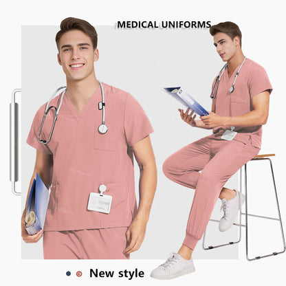 Medical Nurse Uniforms Vet Beauty Workwear Pockets Clinical Scrub Top Pant Doctor Nursing Suit Surgical Uniform Unisex Scrub Set