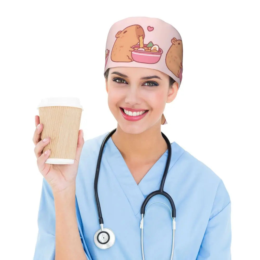 Custom Cartoon Capybara Medical Staff Scrubs Hat Women Men Comic Doctor Nursing Surgical Cap Scrub Caps