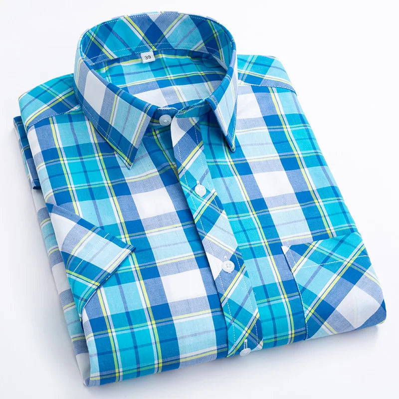 Plus Size 8XL 7XL New Men's Shirts Short Sleeve Cotton Plaid Shirt Summer Fashion Thin Soft Classic Basic Casual Male Clothing