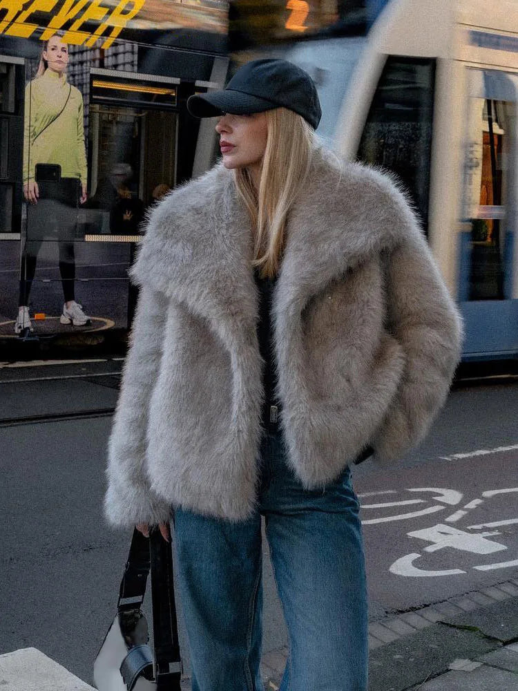 Winter Coats For Women Fashion New Faux Fur Long Sleeves Loose Coat Female Versatile High Street Women's Cardigan