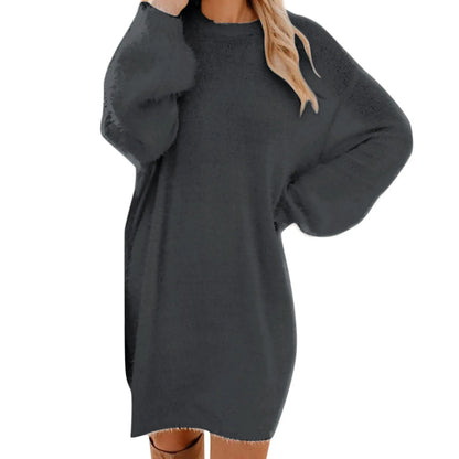 Women Winter Sweater Knit Crewneck Warm Long Sleeve O-Neck Casual Sweatshirts Dress Solid Color Oversized Basic Ladies Cloth