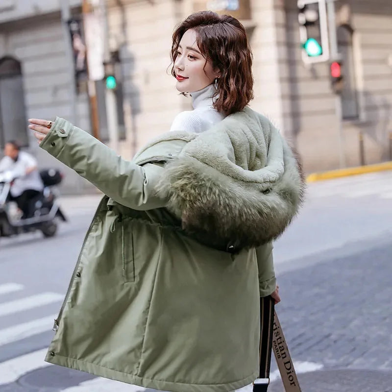 Winter Jacket New Women Parka Clothes Long Coat Wool Liner Hooded Jacket Fur Collar Thick Warm Snow Wear Padded Parka