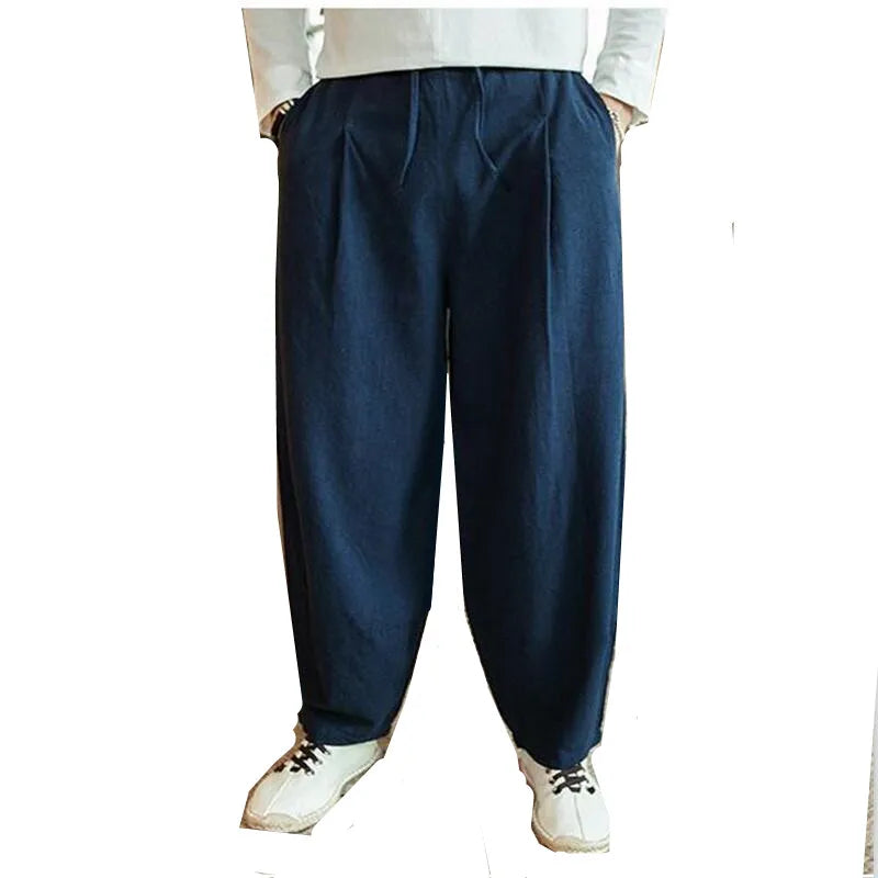 Large Size 6XL 7XL Men's Wide Leg Pants Cotton Linen Loose Harem Pants Summer Trousers Male Loose Pants Drawstring men clothing