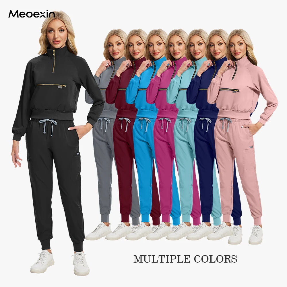 Nurse Nursing Medical Scrub MultiColor Jogging Pants Set Long Sleeved Jacket Workwear Set Hospital Clinical Uniform Woman Female