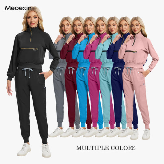 Nurse Nursing Medical Scrub MultiColor Jogging Pants Set Long Sleeved Jacket Workwear Set Hospital Clinical Uniform Woman Female