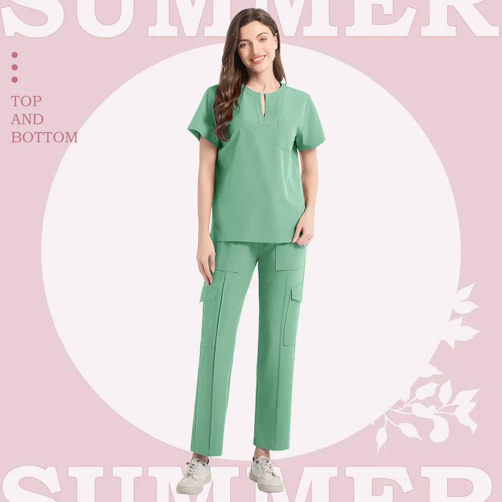 2 Pcs Medical Scrubs Uniform for Women Nurse Scrub Set with Pocket Nursing Operating Room Clothes