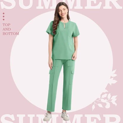 2 Pcs Medical Scrubs Uniform for Women Nurse Scrub Set with Pocket Nursing Operating Room Clothes