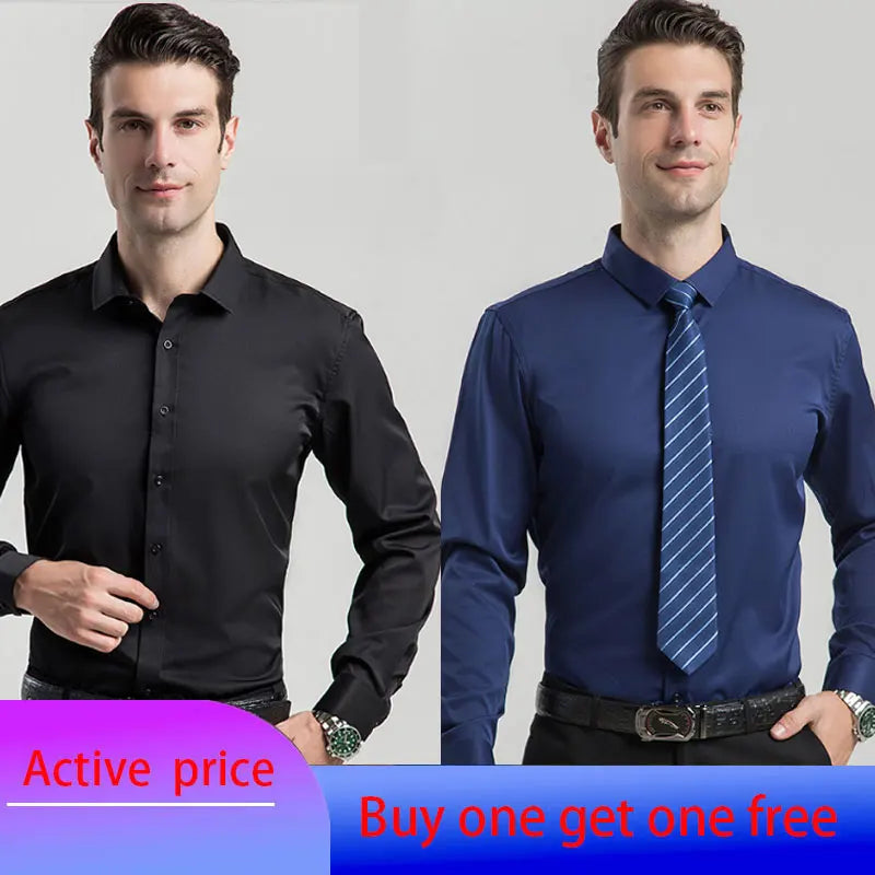 6XL 7XL 8XL Spring and Autumn Shirt Men's Long Sleeve Large Luxury Business Casual Slim Solid Color Wrinkle Free Press