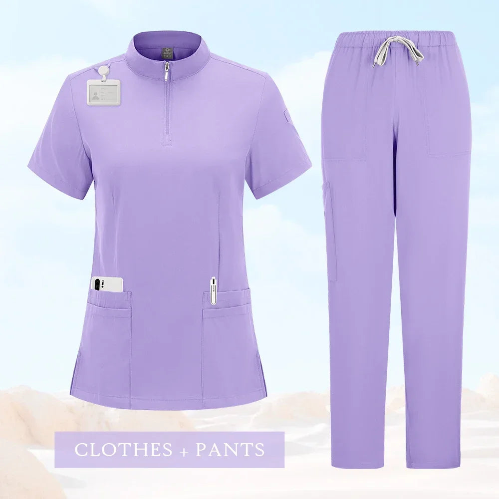 Professional Medical Scrubs for Women Doctor Nurse Uniform Clinical Surgery Outfit Lab Coat Pants Set Spa Beauty Salon Workwear