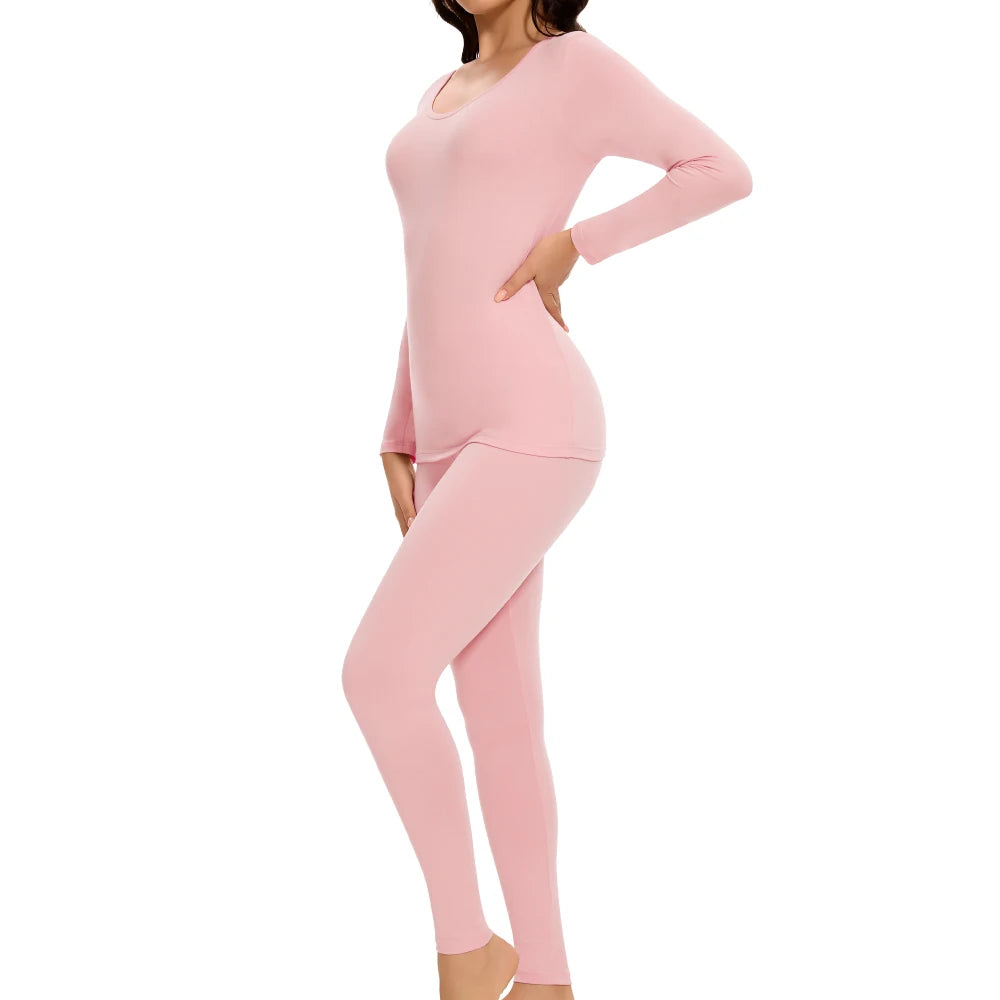 Plus Size Winter Thermal Underwear Suits Women's Long-Sleeved Tops Pants 2PCS Soft Comfortable Ladies Layer Clothing 6 Color