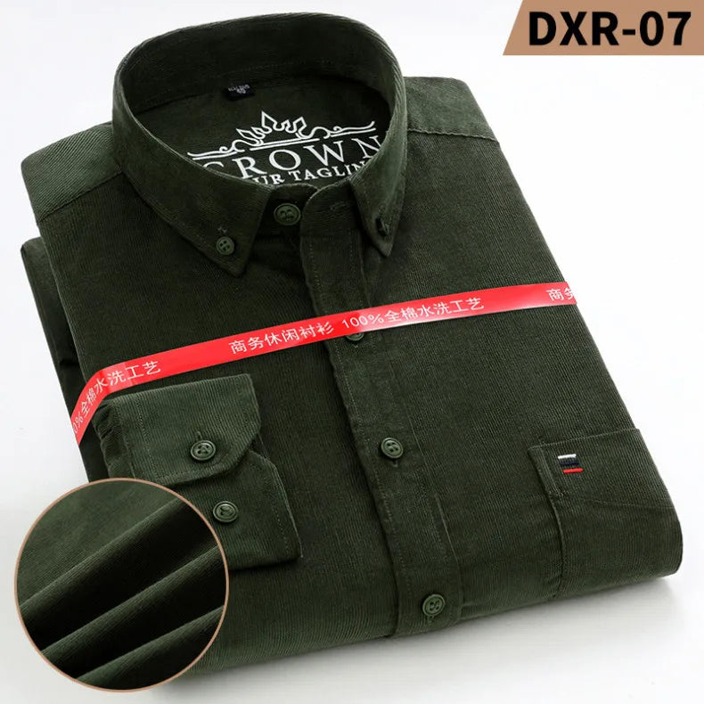 Size S-7XL Men's Corduroy Shirt Long Sleeve Cotton Casual Regular Fit Soft Comfortable Formal Dress Shirts Blouse Men Clothes