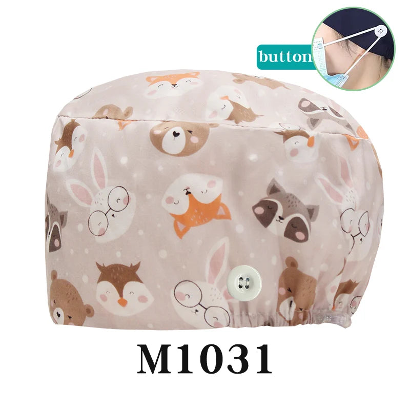 Scrub Caps for Long Hair Premium Surgical Cap Cheap Pharmacy Work Hat  Pet Clinic Doctors Dentist Nursing Cap with Buttons K1030
