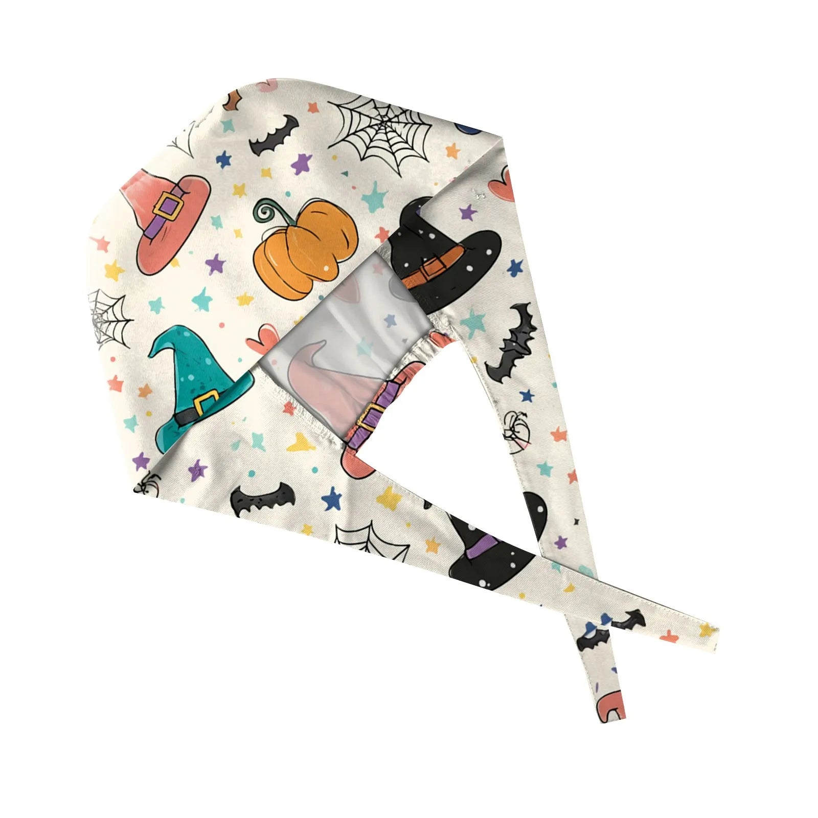 Halloween Print Work Cap Fashionable Casual Women's Printed Elastic Scrub Hat Unisex Work Caps Nurse Accessories Nurse Cap