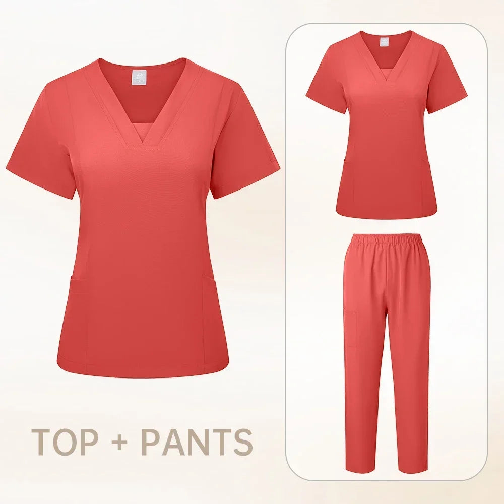 Pet Grooming Institution Scrubs Set High Quality Spa Uniforms Unisex V-Neck Work Clothes Medical Suits Clothes Scrubs Tops Pants