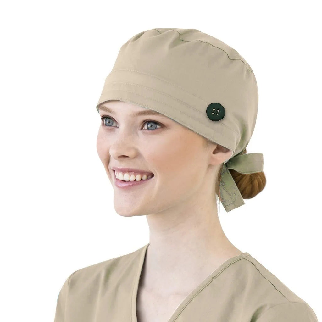Solid Color Scrubs Caps With Button Pet Grooming Agency Work Scrubs Beauty Work Hats Lab Nursing Scrubs Cap Gorro Enfermera