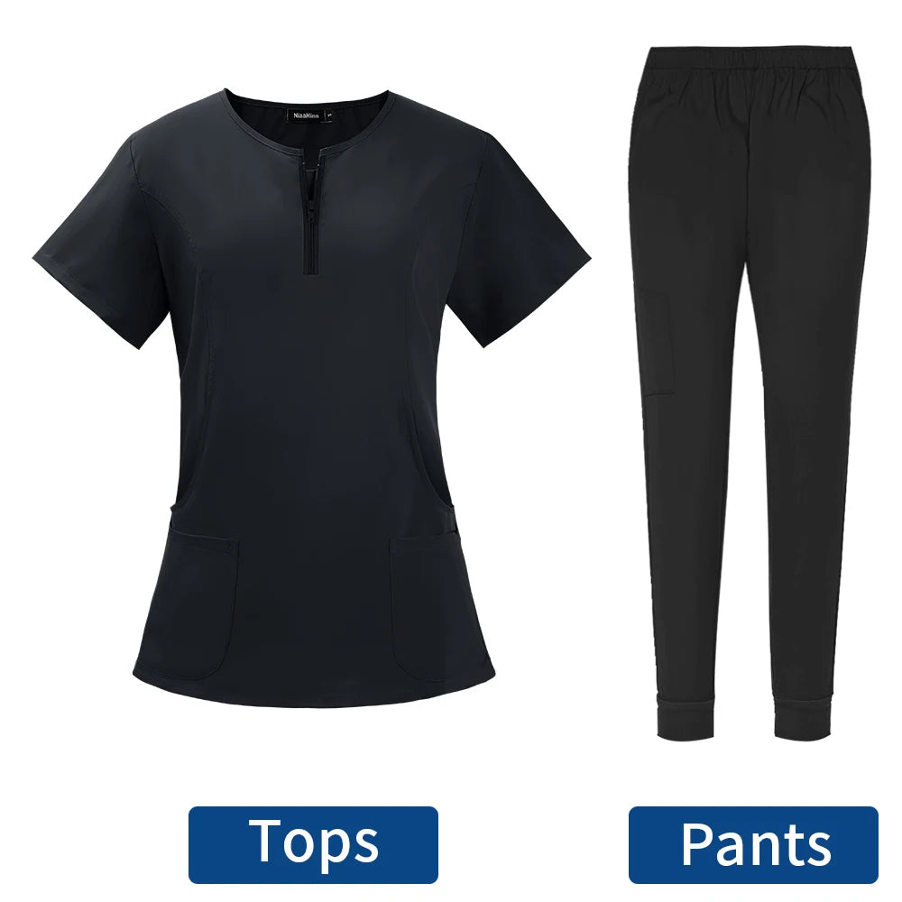 Surgical Uniforms Woman Scrub Set Medical Nurse Beauty Salon Workwear Clinical Scrubs Top + Pant Spa Doctor Nursing Tunic Suit