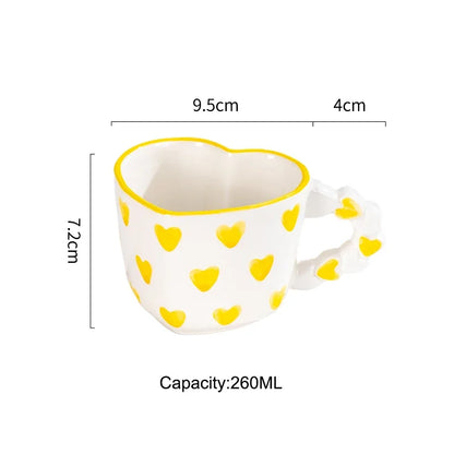 Cute Ins Style Heart Shape Coffee cup with Saucer Hand Painted Love Ceramics Mug Festival Gifts Afternoon tea Cup Breakfast cups