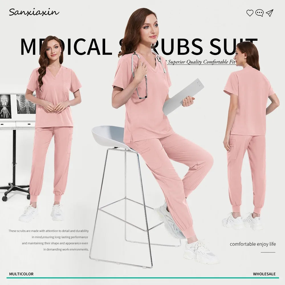 Beauty Salon Work Set Operating Room Scrub Nursing Uniforms with Antibacterial Wrinkle Doctor Medical Workwear Nurse Accessories