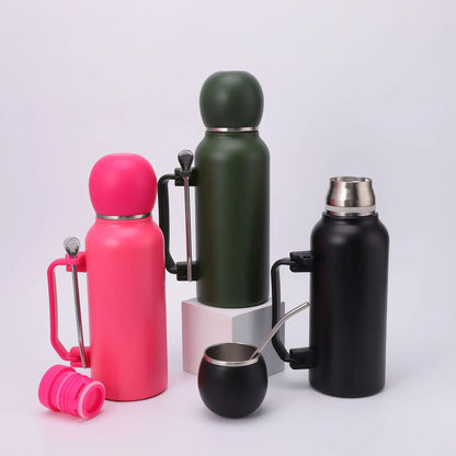 Portable and Simple Car Cup with Spoon Large-capacity Solid-color Handle Cup  Stainless Steel Outdoor Double-layer Insulated Cup