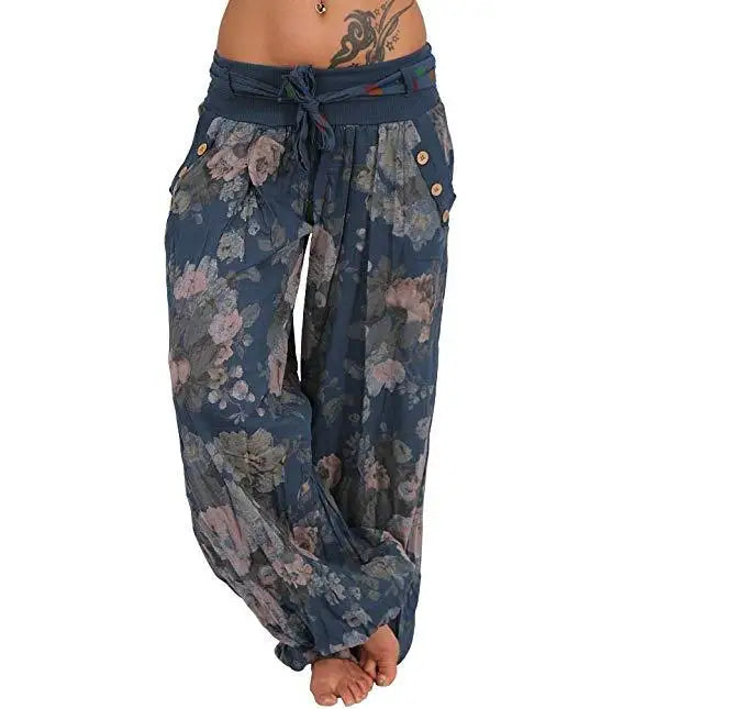 Autumn and winter women's clothing long Haren pants new digital print long wide leg pants Haren casual pants casual plus size