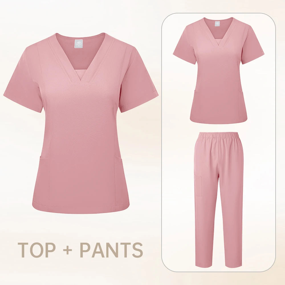 Pet Grooming Institution Scrubs Set High Quality Spa Uniforms Unisex V-Neck Work Clothes Medical Suits Clothes Scrubs Tops Pants