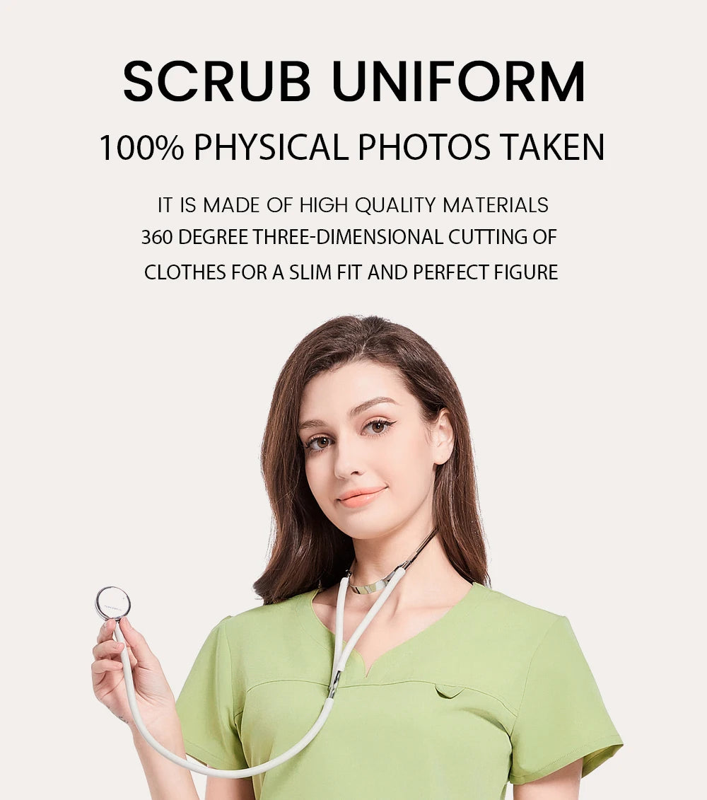 Slim fitting elasticity nurse scrubs tops dentistry doctor lab spa uniform surgical Scrub shirt for woman pharmacy pet hospital