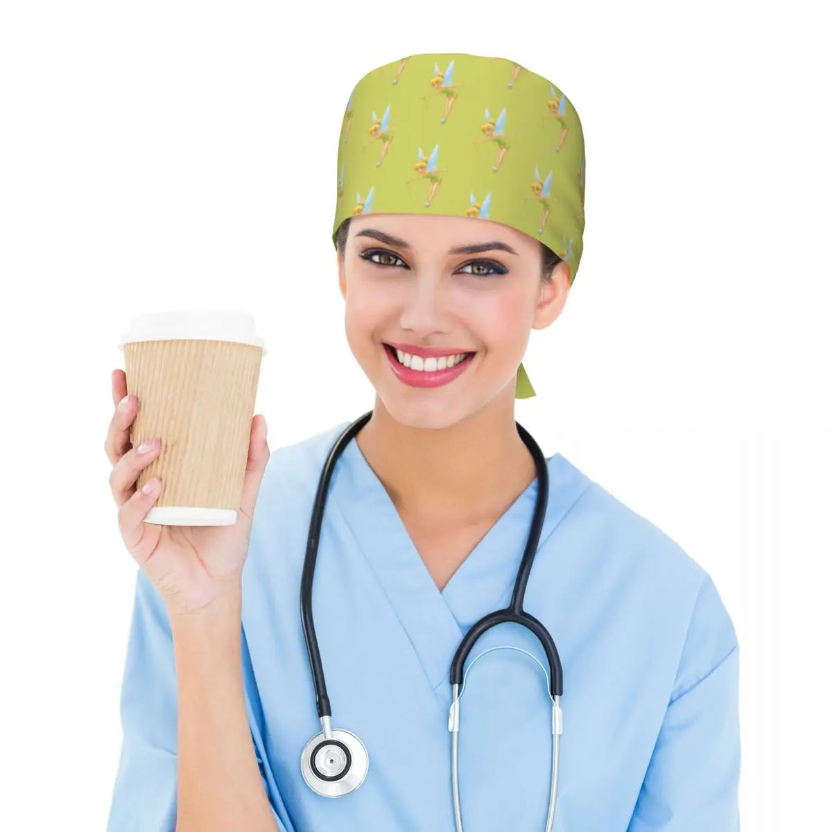 Custom Tinker Bell Breathable Nursing Work Cap Surgical Scrub Caps Unisex Nurse Medical Cap Cartoons Scrubs Hat Medical Surgical